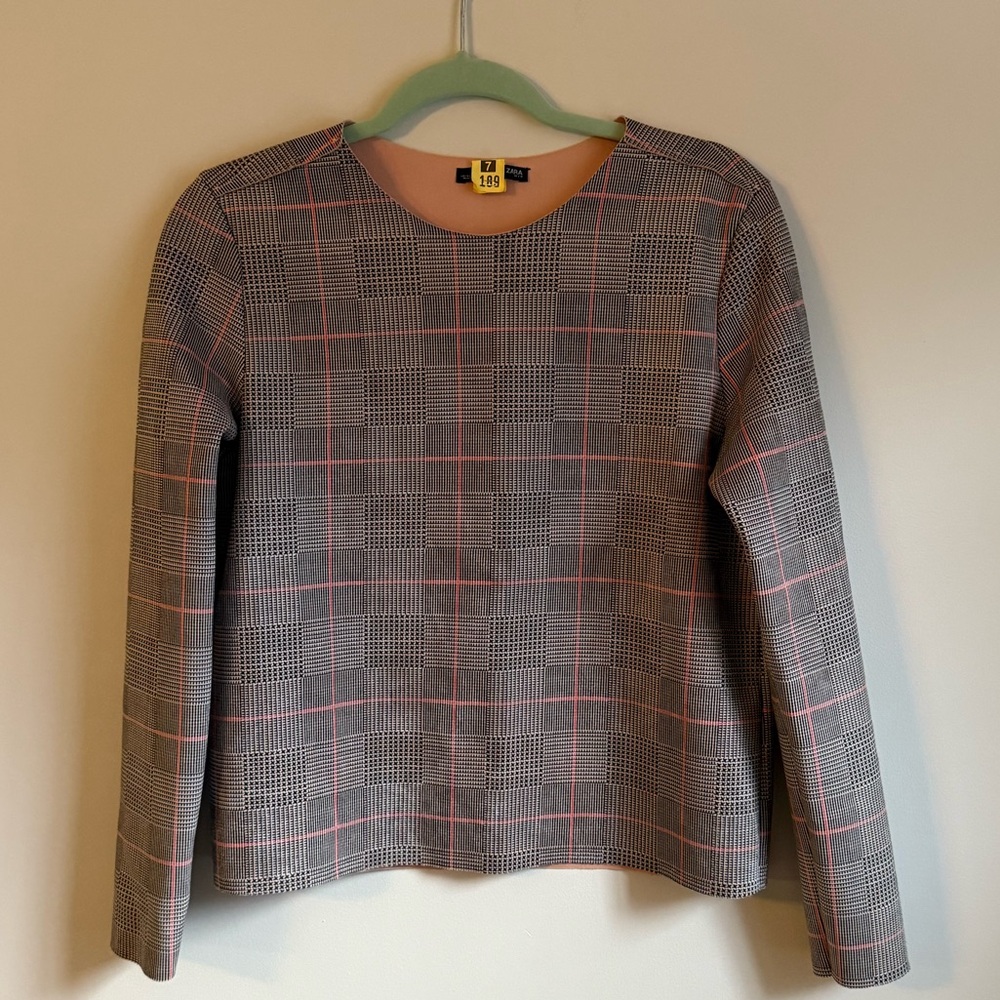 Zara Gray Plaid Top with Pink Windowpane